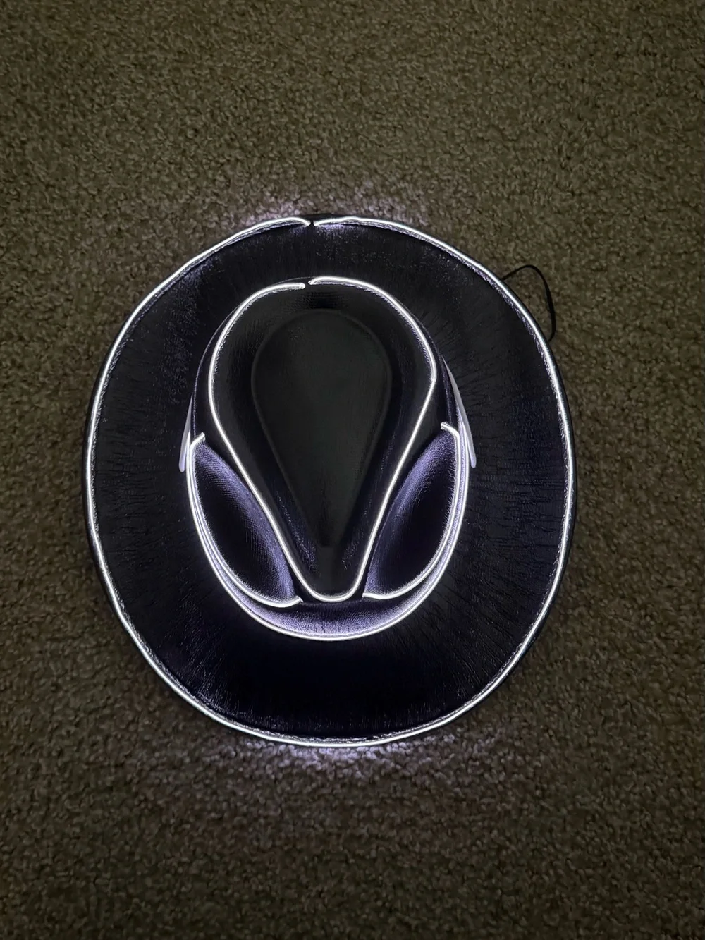 Black LED Cowboy Hat with White Light Trim